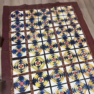 Geometric Blue and Yellow Quilt